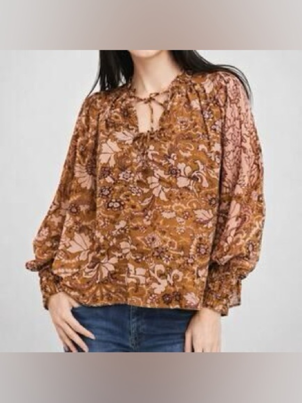 Opt balloon sleeve Anthropologie Boho Floral Peasant Blouse Rust xirena sheer sm